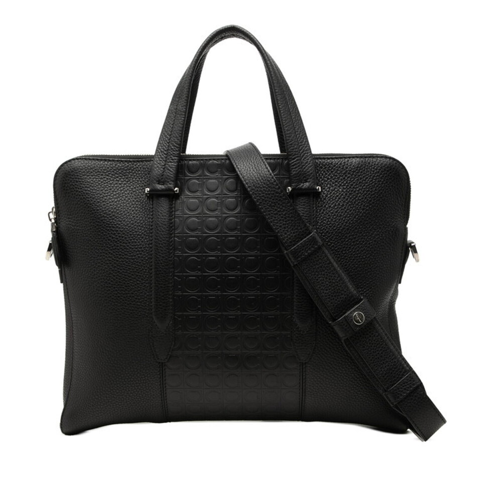 Salvatore Ferragamo Gancini Business Bag Shoulder 2-Way Black Leather Men's